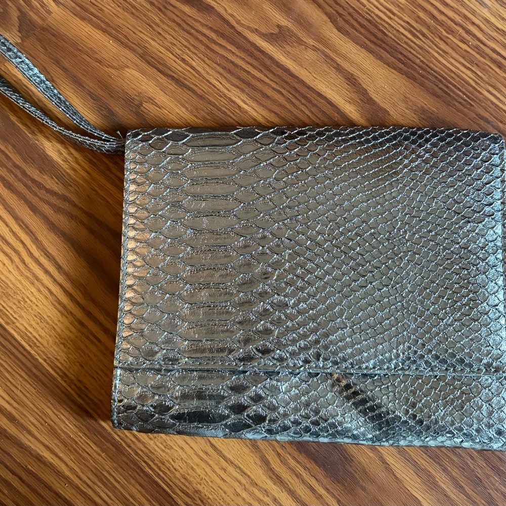Neiman Marcus Silver Snakeskin Clutch